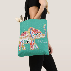 Elegant Floral Decorative Ornate Elephant Pattern Tote Bag