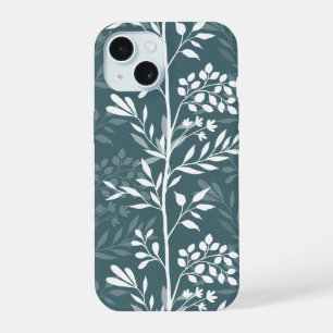 Elegant Floral Deep Forest Mist Green iPhone 15 Case