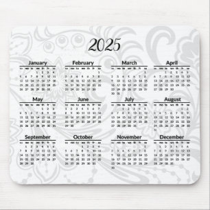 Elegant Floral Design 2025 Calendar Mousepad