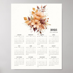 Elegant Floral Design Beige Colour Flowers Calenda Poster