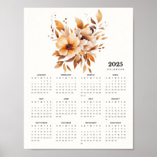 Elegant Floral Design Beige Tones Flowers Calendar Poster