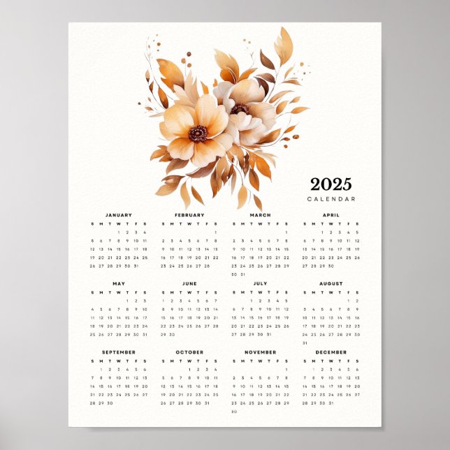 Elegant Floral Design Beige Tones Flowers Calendar Poster (Front)