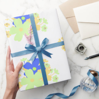 Elegant Floral Design Blue Green Yellow Wrapping Paper