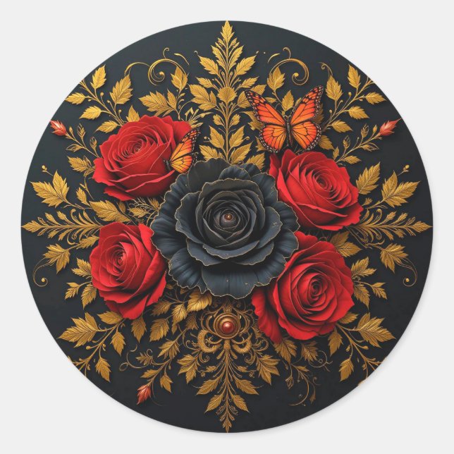 Elegant Floral Design Classic Round Sticker (Front)