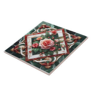 Elegant Floral Design With Painted Roses Display Ceramic Tile