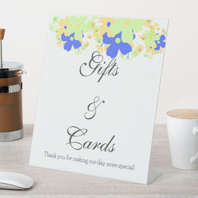 Elegant Floral Design yellow green blue Pedestal Sign (In SItu)