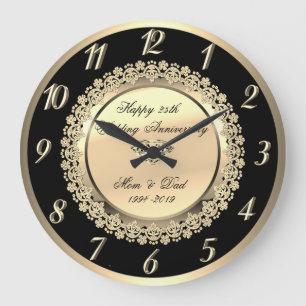 Elegant Floral Diamond25th Wedding Anniversary Large Clock
