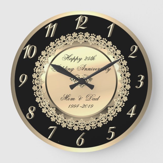 Elegant Floral Diamond25th Wedding Anniversary Large Clock (Front)