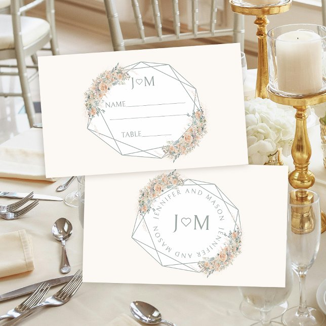 Elegant Floral Diamond Beige Wedding Place Cards (Creator Uploaded)