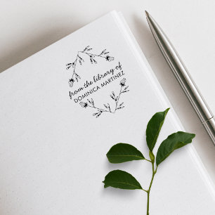 Elegant Floral Diamond Custom Name Library Book Rubber Stamp