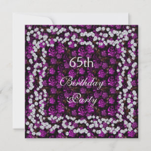 Elegant Floral & Diamonds 65th Birthday Invitation