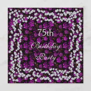 Elegant Floral & Diamonds 75th Birthday Invitation