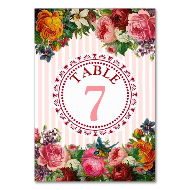 Elegant Floral Display Wedding Table Number Card (Front)
