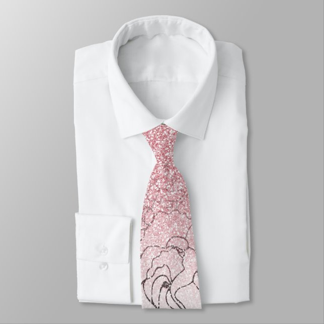 Elegant Floral Doodles Pink Gradient Glitter Image Tie (Tied)