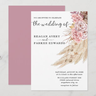 Elegant Floral Dried Pampas Grass Wedding Invitation