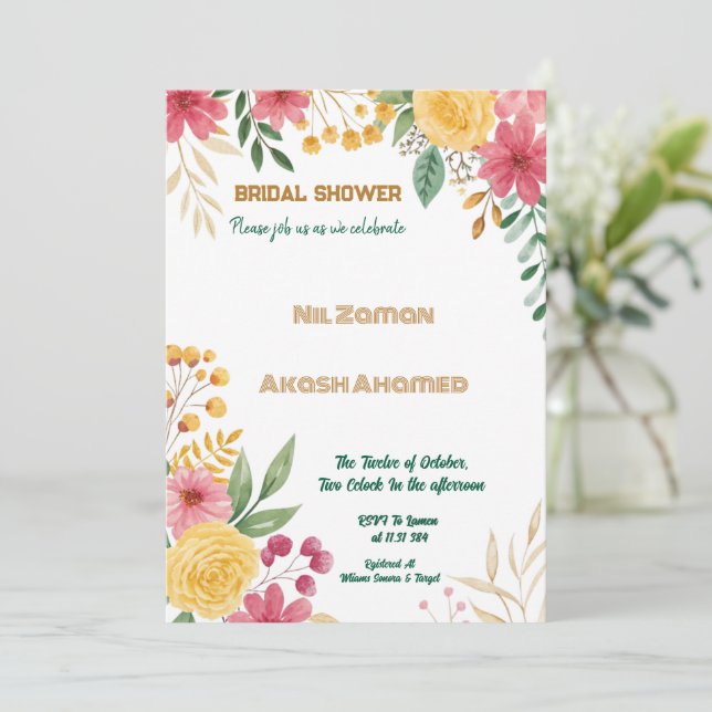 Elegant Floral Dual Name Bridal Shower Invitation (Standing Front)