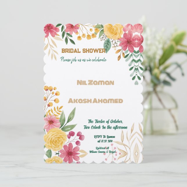 Elegant Floral Dual Name Bridal Shower Invitation (Standing Front)