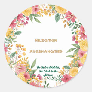 Elegant Floral Dual Name Bridal Shower Invitation Classic Round Sticker