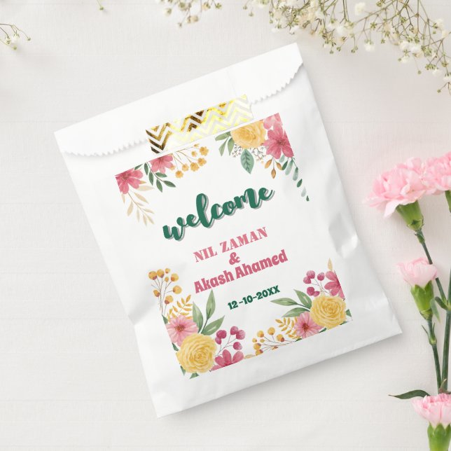 Elegant Floral Dual Name Bridal Shower Invitation Favour Bag (Sealed)