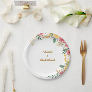 Elegant Floral Dual Name Bridal Shower Paper Plate