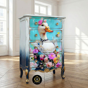 Elegant Floral Duck Whimsical Decoupage Tissue Paper