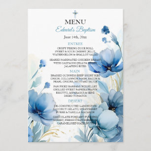 Elegant Floral Dusty Blue Baptism Menu