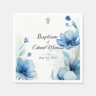 Elegant Floral Dusty Blue Baptism Napkin