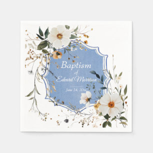 Elegant Floral Dusty Blue Baptism Napkin