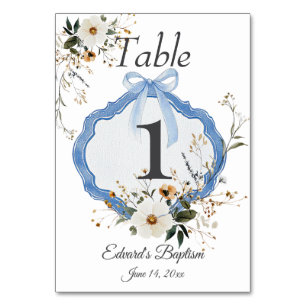 Elegant Floral Dusty Blue Baptism Table Number