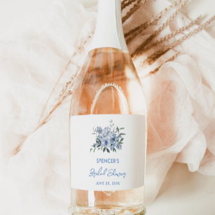 Elegant Floral Dusty Blue Bridal Shower Favour Sparkling Wine Label