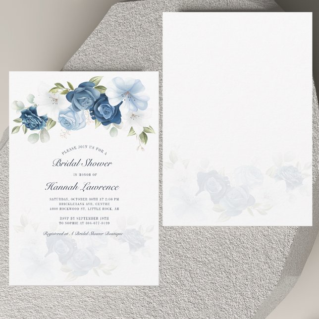 Elegant Floral Dusty Blue Bridal Shower Invitation (Elegant Floral Dusty Blue Bridal Shower Invitation)