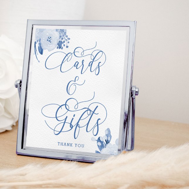 Elegant Floral Dusty Blue Cards and Gifts Sign (Cards & Gifts Table sign from my Dusty Blue Watercolor Floral Bridal Shower)