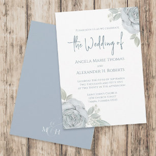 Elegant Floral Dusty Blue Classic Rose Flowers Invitation