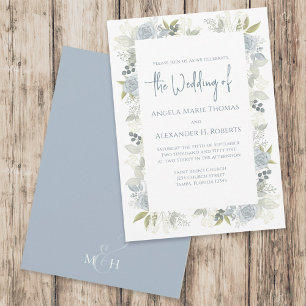 Elegant Floral Dusty Blue Classic Rose Flowers Invitation