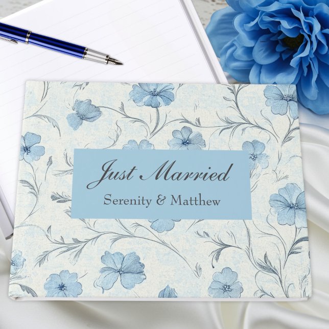 Elegant Floral Dusty Blue Country Garden Wedding Guest Book (Creator Uploaded)