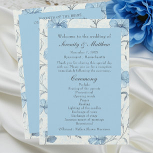 Elegant Floral Dusty Blue Country Garden Wedding  Program