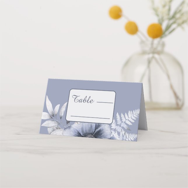 Elegant Floral Dusty Blue Floral Wedding Place Card (Front)
