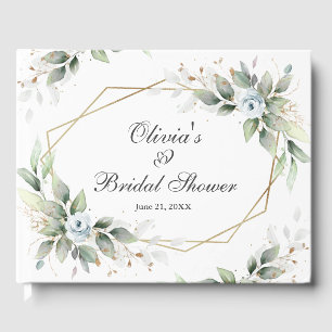Elegant Floral Dusty Blue Greenery Bridal Shower Guest Book