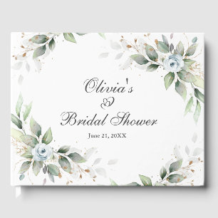 Elegant Floral Dusty Blue Greenery Bridal Shower Guest Book