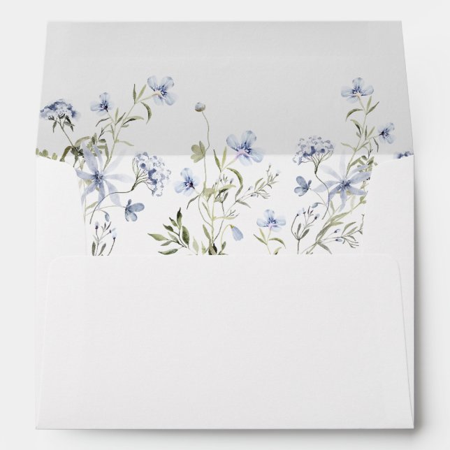 Elegant Floral Dusty Blue Greenery Wedding Envelope (Back (Bottom))