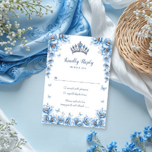 Elegant Floral Dusty Blue Princess Quinceañera RSVP Card