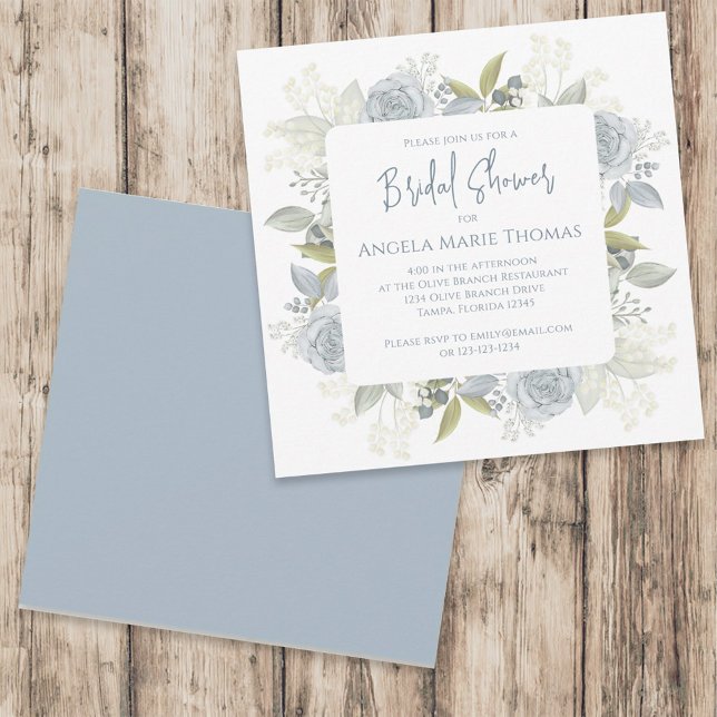 Elegant Floral Dusty Blue Rose Bridal Shower  Invitation (Creator Uploaded)