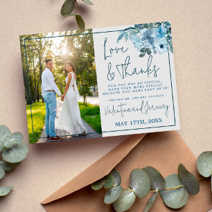 Elegant Floral Dusty Blue Teal Thank You Card