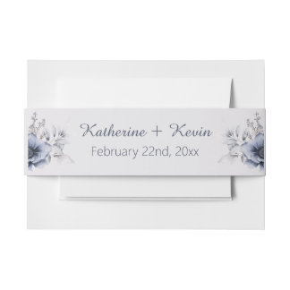 Elegant Floral Dusty Blue Wedding Invitation Belly Band