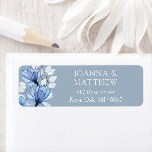 Elegant Floral Dusty Blue Wedding Return Address Label