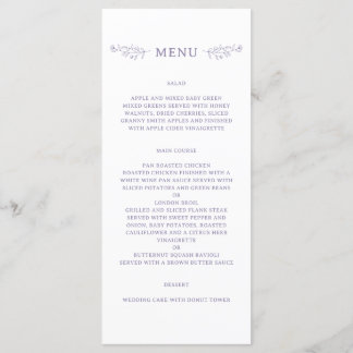 Elegant Floral Dusty Lilac Wedding Menu Card