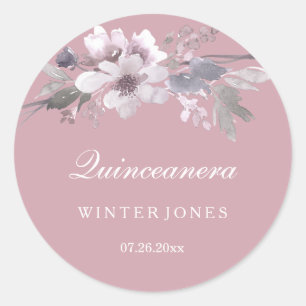 Elegant Floral Dusty Pink Quinceanera Stickers