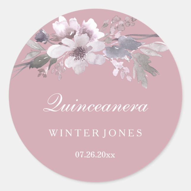 Elegant Floral Dusty Pink Quinceanera Stickers (Front)