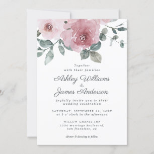 Elegant Floral Dusty Pink Rose Wedding Invitation