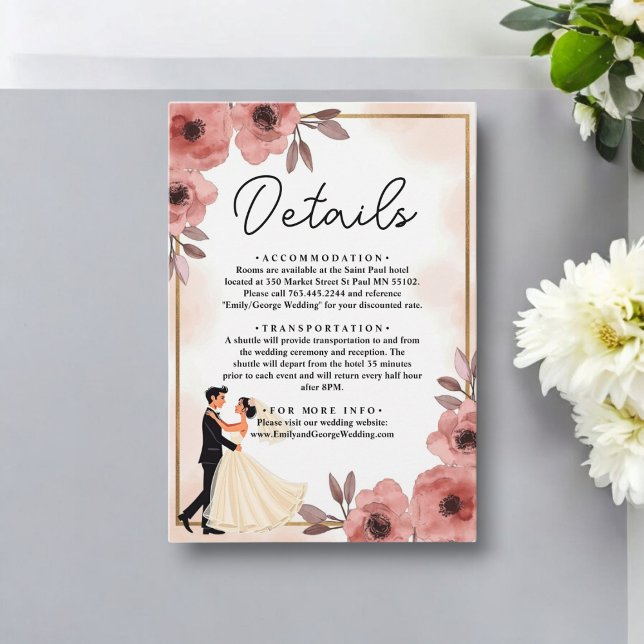 Elegant Floral Dusty Rose Bride And Groom Wedding Enclosure Card (Creator Uploaded)
